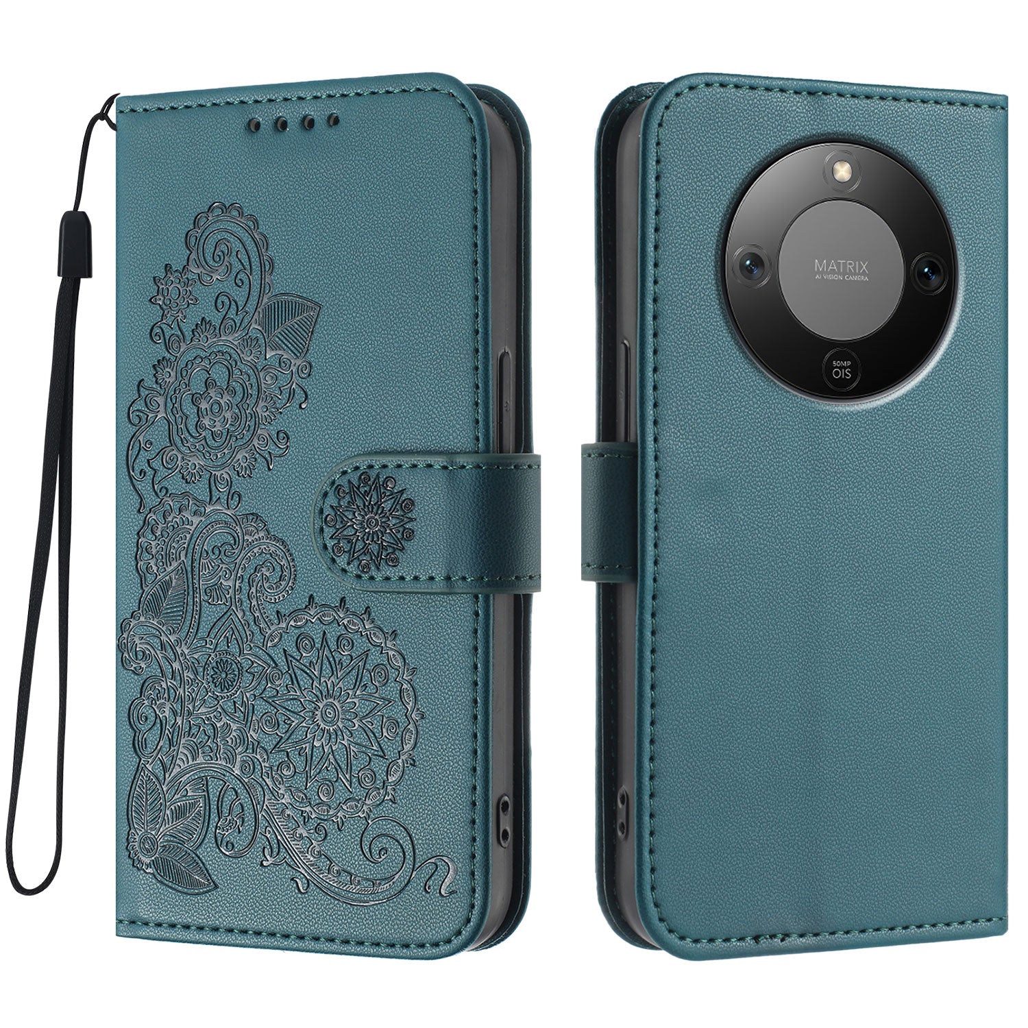 Étui portefeuille en cuir à motif mandala floral avec dragonne pour Honor X9d 5G / Honor X70 5G