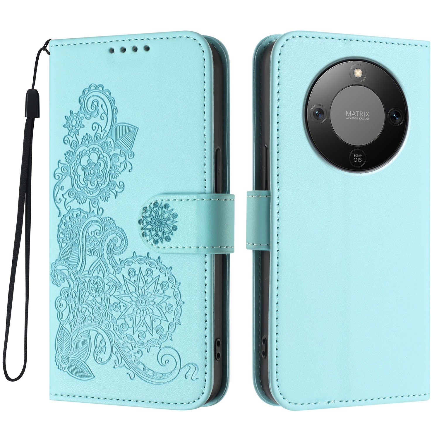 Étui portefeuille en cuir à motif mandala floral avec dragonne pour Honor X9d 5G / Honor X70 5G