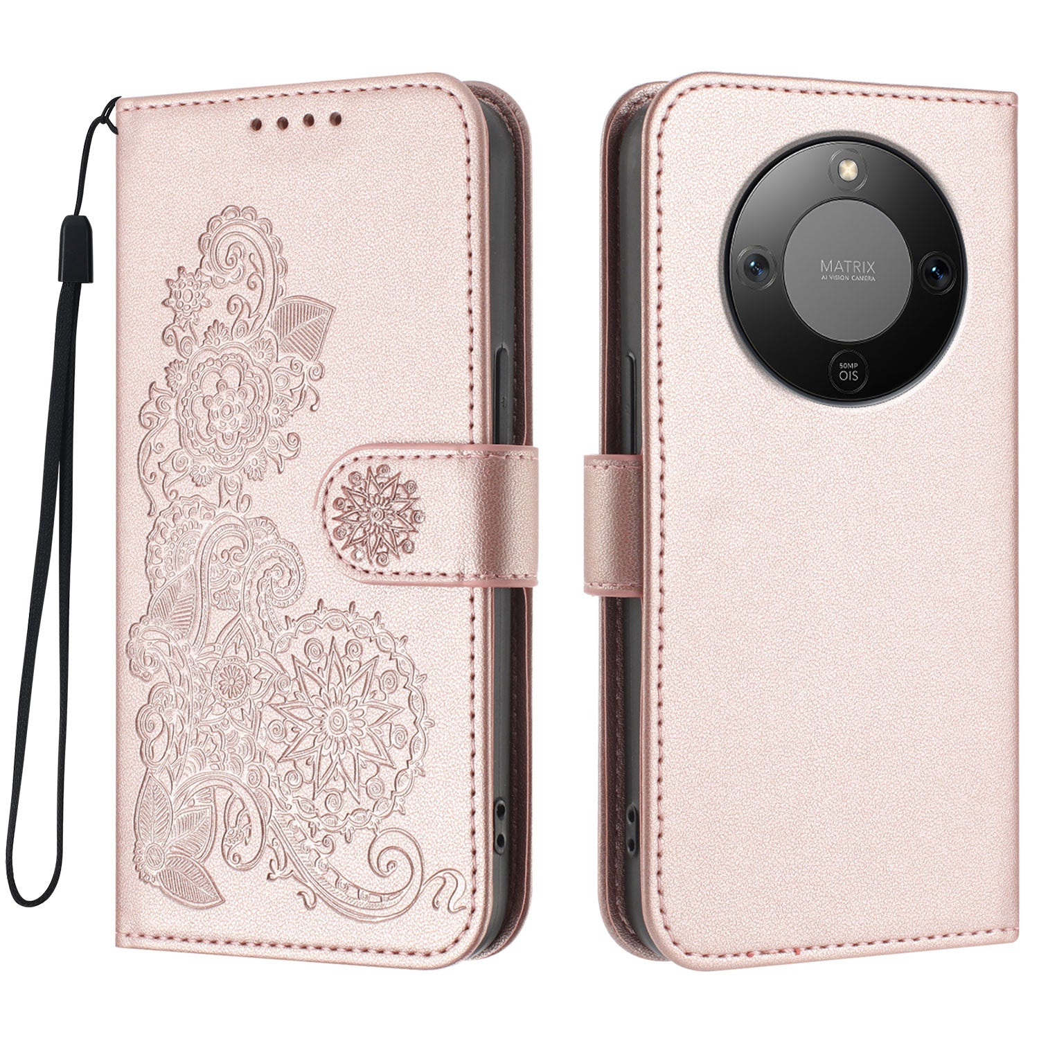 Étui portefeuille en cuir à motif mandala floral avec dragonne pour Honor X9d 5G / Honor X70 5G