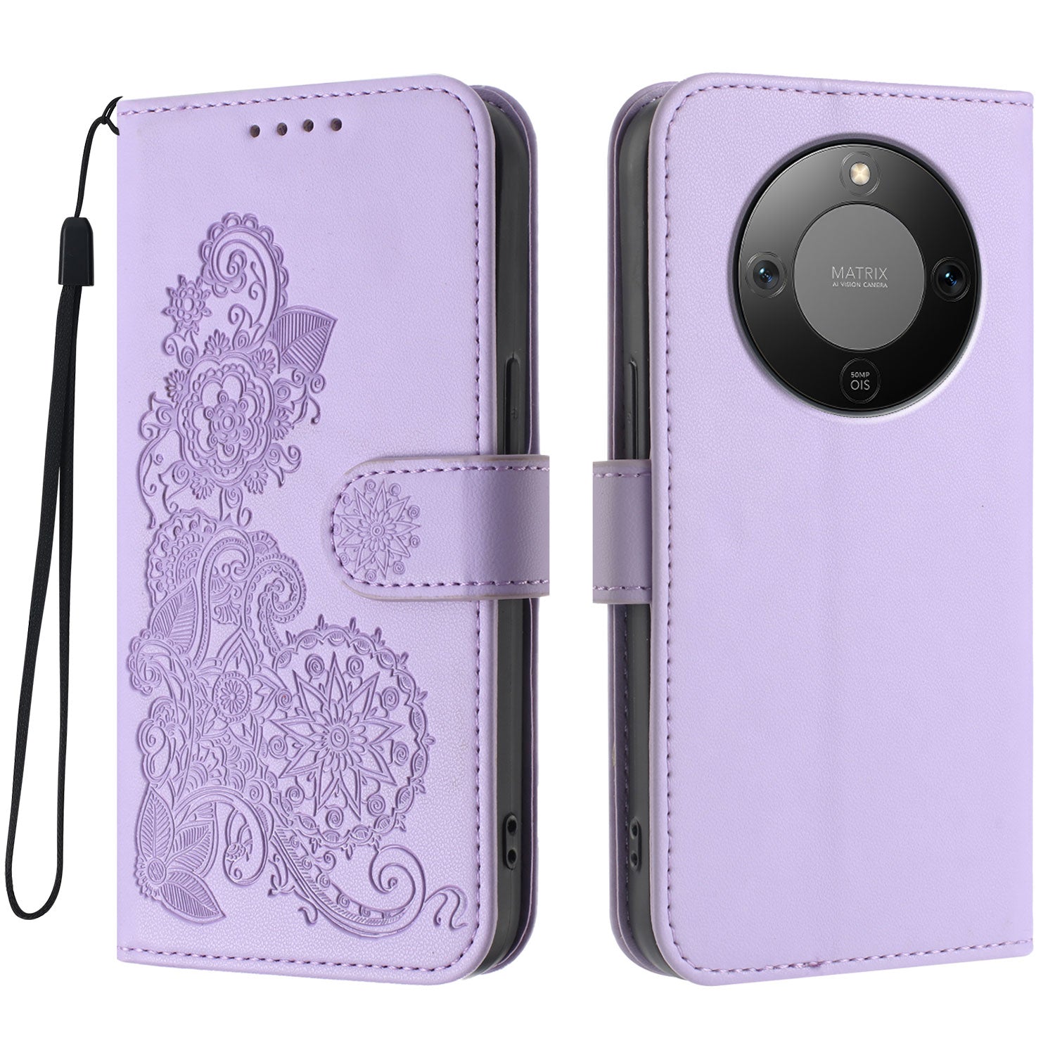 Étui portefeuille en cuir à motif mandala floral avec dragonne pour Honor X9d 5G / Honor X70 5G