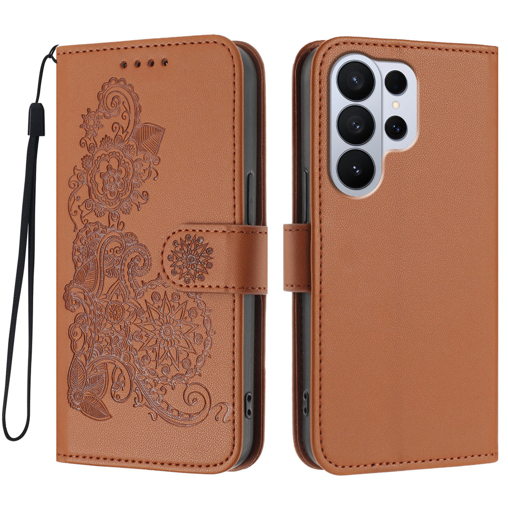 For Samsung Galaxy S26 Ultra Phone Cases Mandala Flower Leather Wallet Mobile Cover with Strap