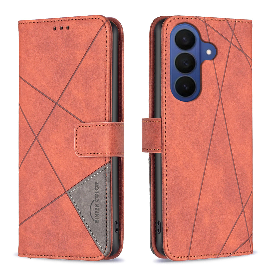 For Samsung Galaxy S26 Pro Phone Case BINFEN COLOR Wallet Stand Geometry Imprinted Leather Cover