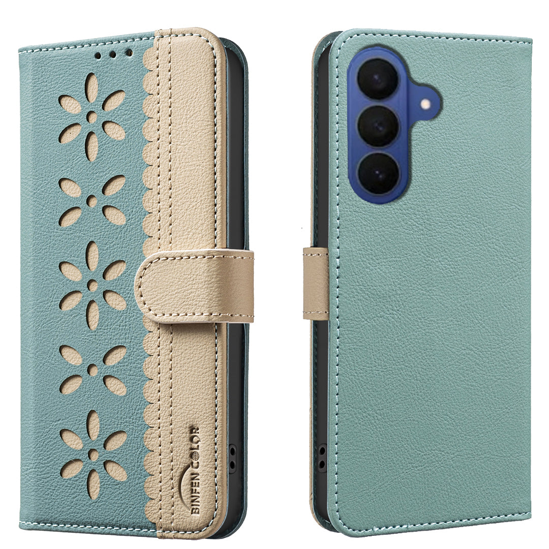 For Samsung Galaxy S26 Pro Leather Case BINFEN COLOR BF36 Floral Pattern Phone Cover RFID Blocking Wallet Stand