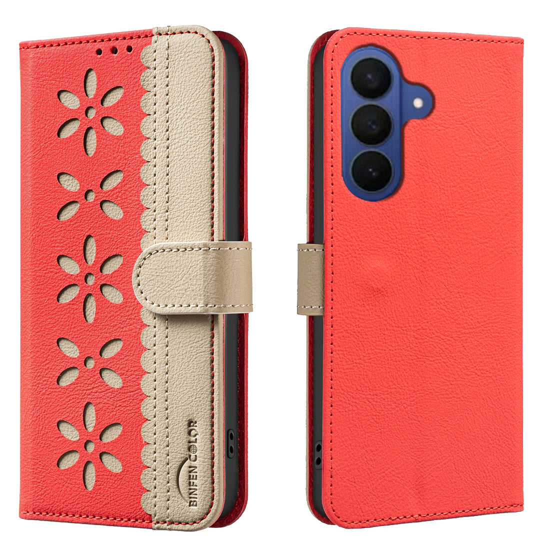 For Samsung Galaxy S26 Pro Leather Case BINFEN COLOR BF36 Floral Pattern Phone Cover RFID Blocking Wallet Stand