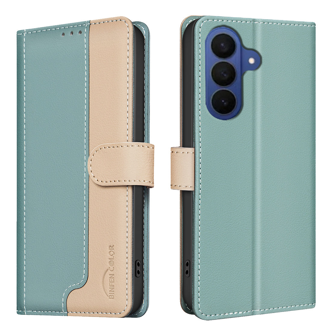For Samsung Galaxy S26 Pro Leather Case BINFEN COLOR Splicing Color RFID Blocking Wallet Stand Phone Cover