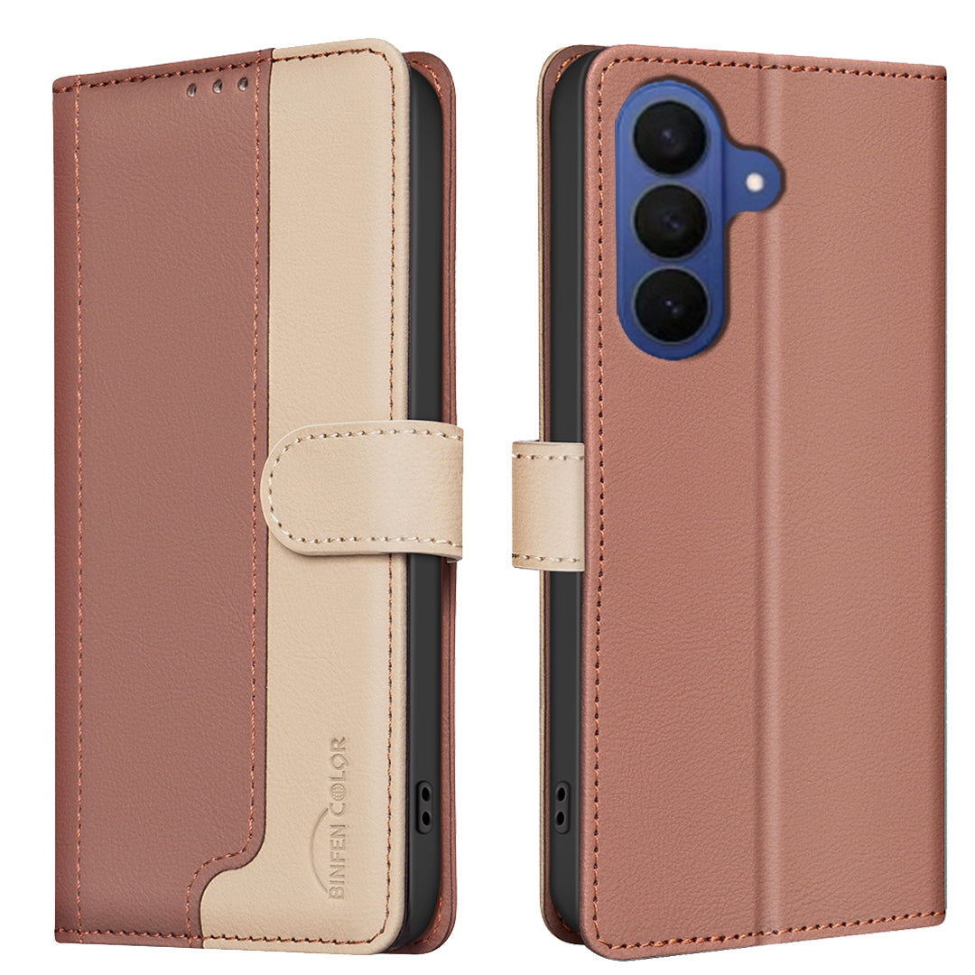 For Samsung Galaxy S26 Pro Leather Case BINFEN COLOR Splicing Color RFID Blocking Wallet Stand Phone Cover