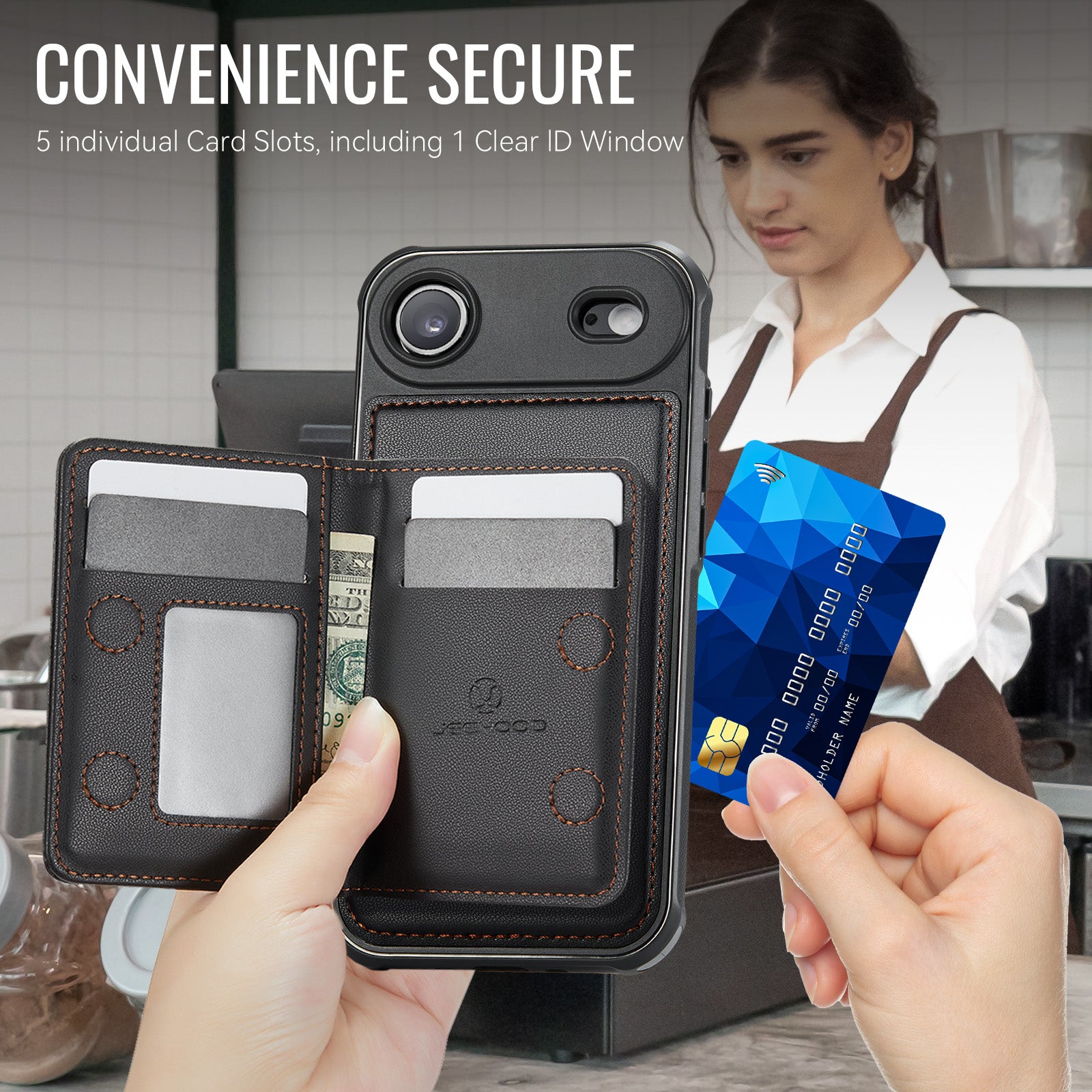 For iPhone Air Case JEEHOOD J12 Magnetic  Detachable Zipper Wallet Kickstand Leather Back Cover Compatible with MagSafe