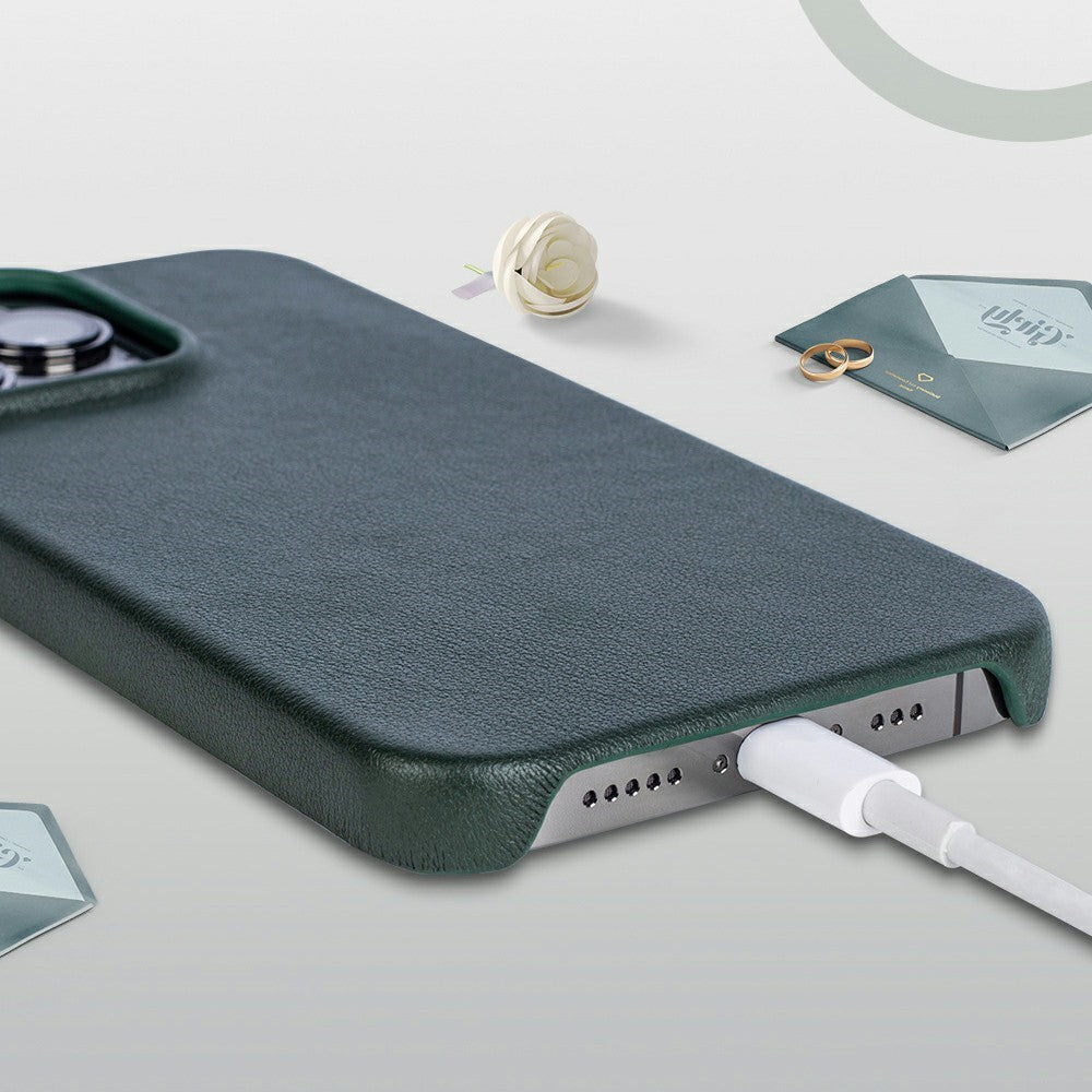 For iPhone 16 Pro Case Nappa Texture Genuine Cow Leather + PC Phone Cover