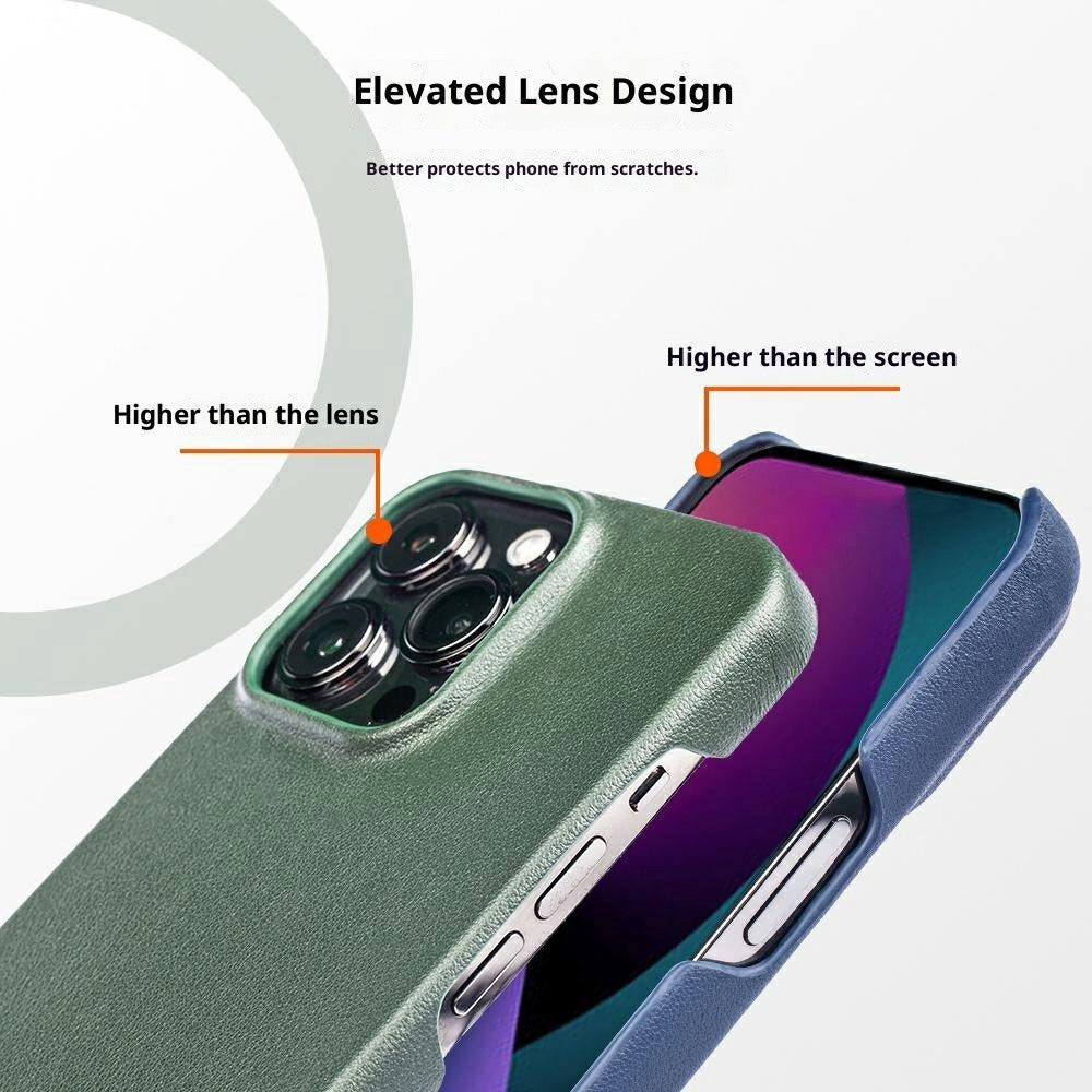 For iPhone 16 Pro Case Compatible with MagSafe Nappa Texture Genuine Cow Leather + PC Phone Cover