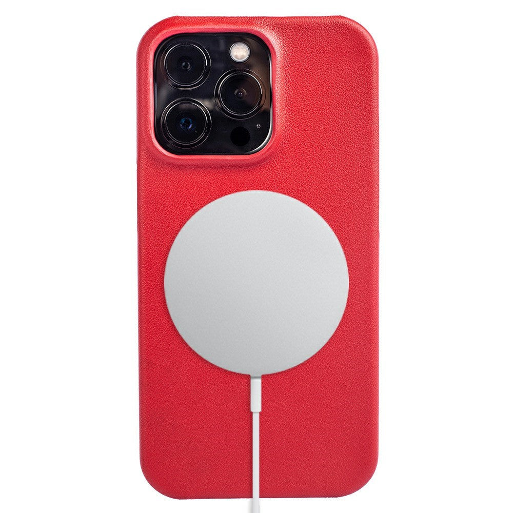 For iPhone 16 Pro Case Compatible with MagSafe Nappa Texture Genuine Cow Leather + PC Phone Cover