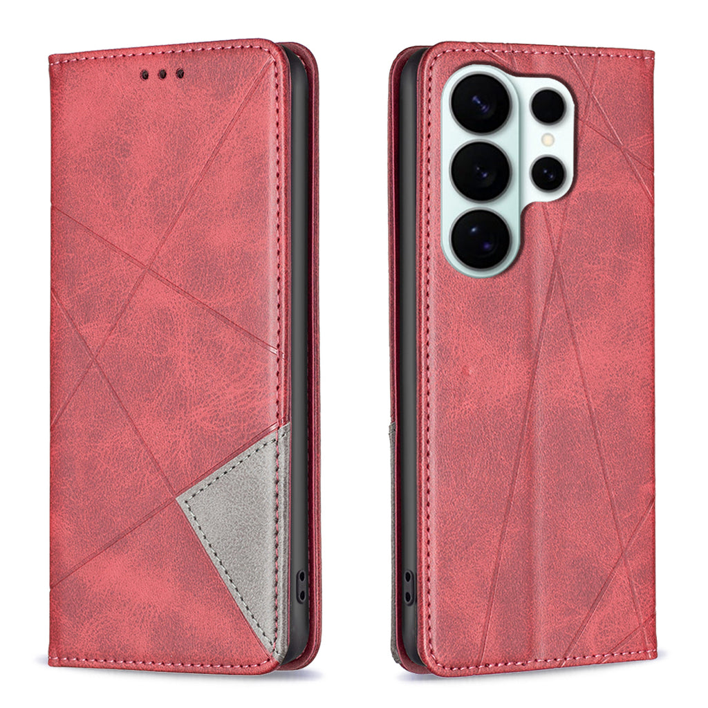 For Samsung Galaxy S26 Ultra Case Card Slots Geometry Imprint Leather Phone Cover