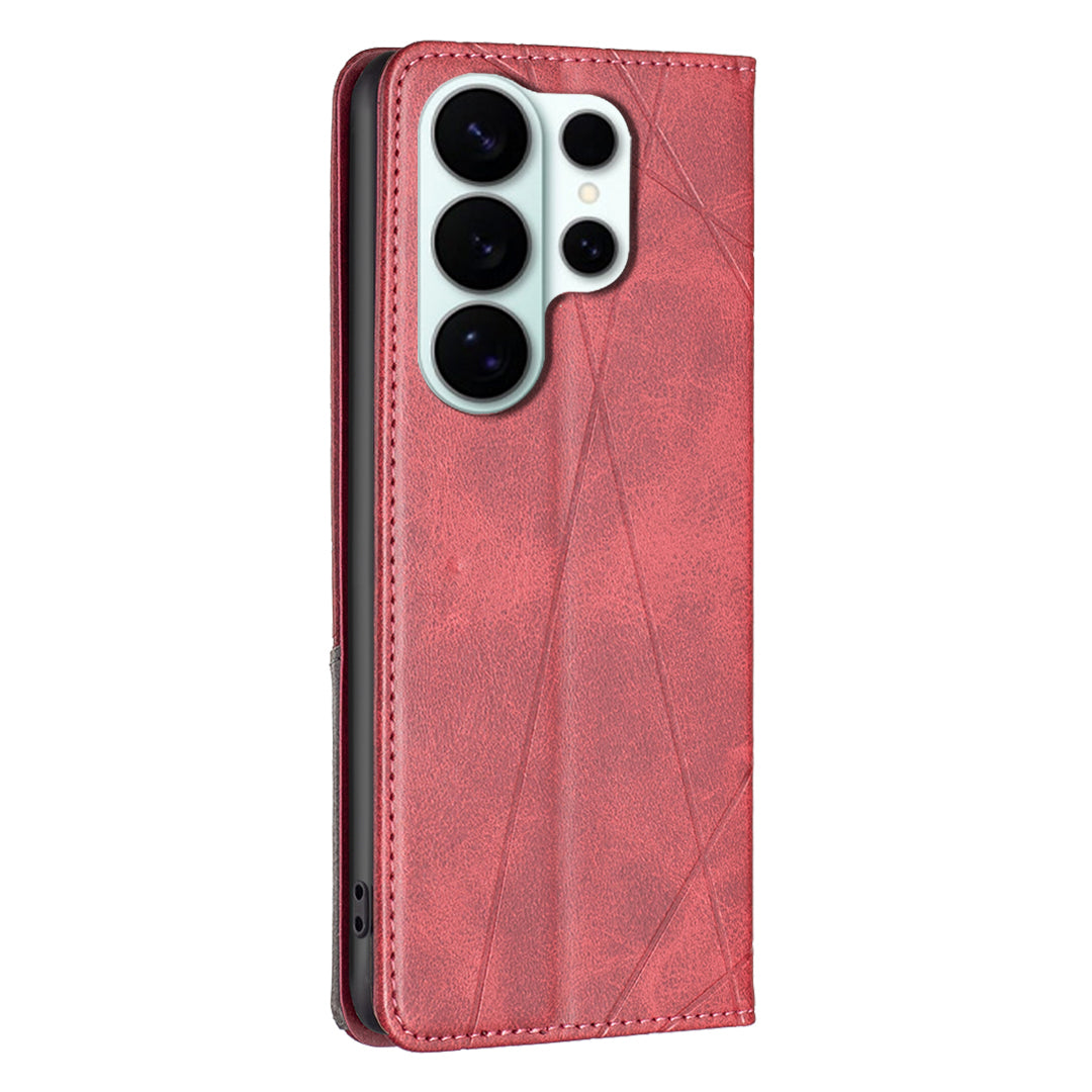 For Samsung Galaxy S26 Ultra Case Card Slots Geometry Imprint Leather Phone Cover