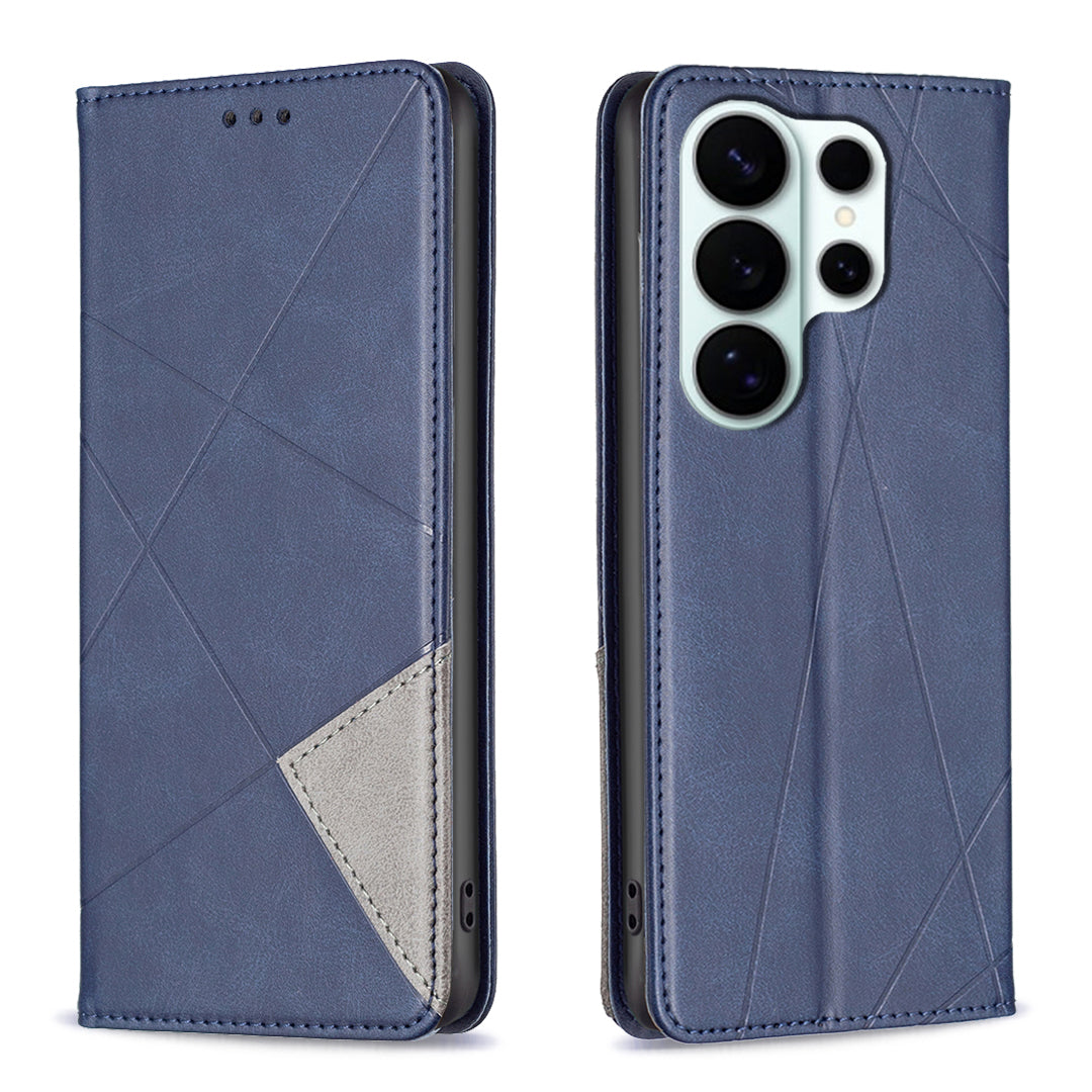 For Samsung Galaxy S26 Ultra Case Card Slots Geometry Imprint Leather Phone Cover