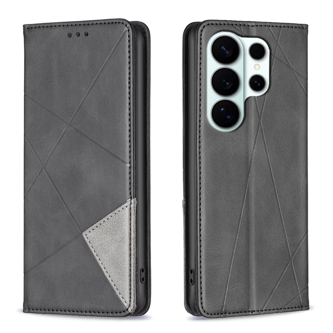For Samsung Galaxy S26 Ultra Case Card Slots Geometry Imprint Leather Phone Cover