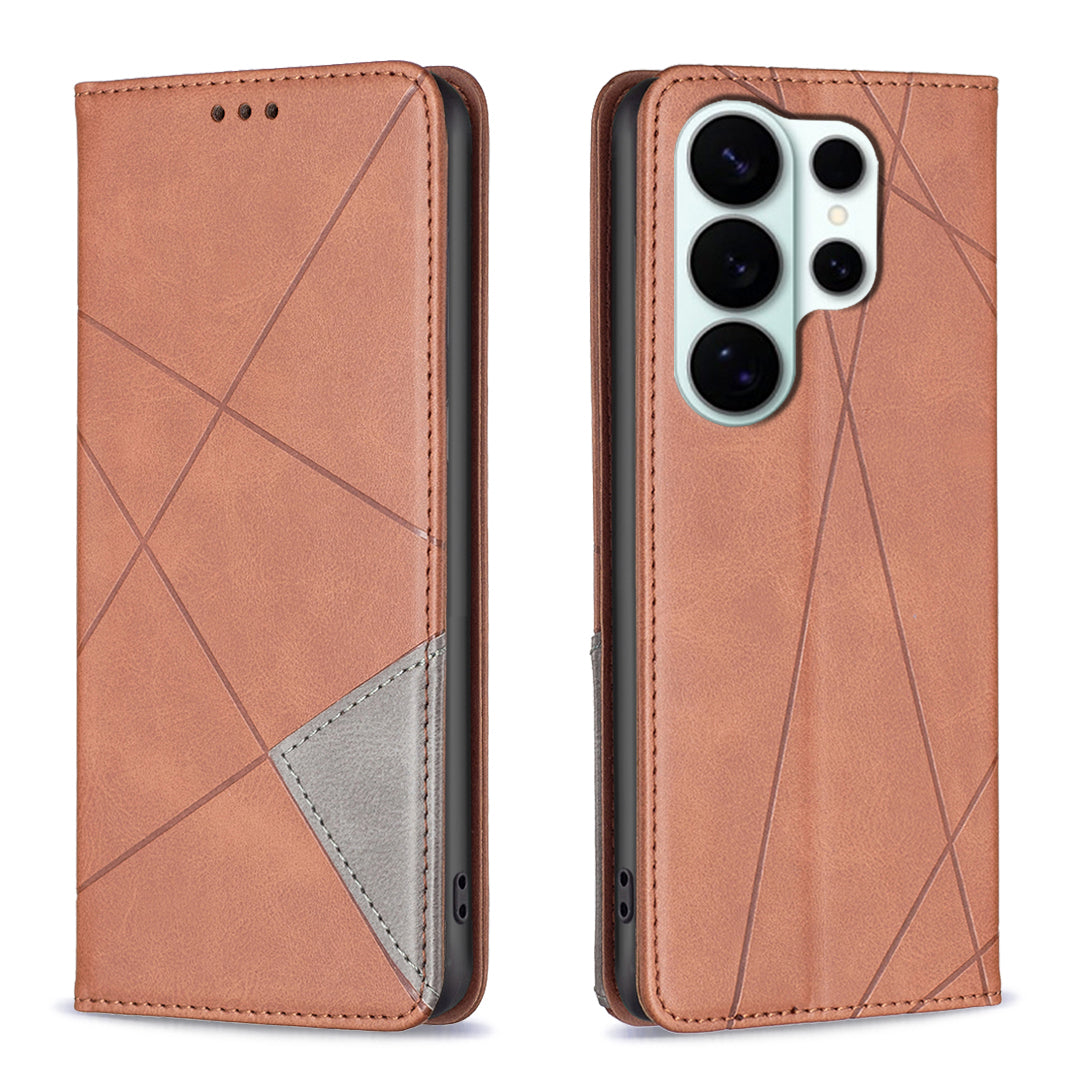 For Samsung Galaxy S26 Ultra Case Card Slots Geometry Imprint Leather Phone Cover