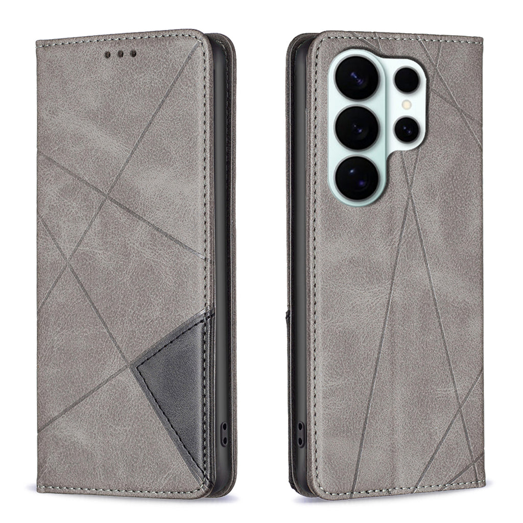 For Samsung Galaxy S26 Ultra Case Card Slots Geometry Imprint Leather Phone Cover