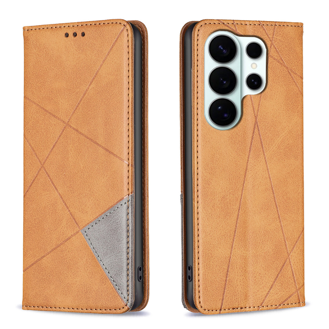 For Samsung Galaxy S26 Ultra Case Card Slots Geometry Imprint Leather Phone Cover
