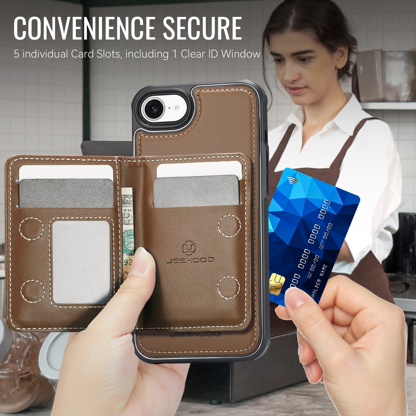 For iPhone 16e Case JEEHOOD J12 Magnetic  Detachable Zipper Wallet Kickstand Leather Back Cover Compatible with MagSafe