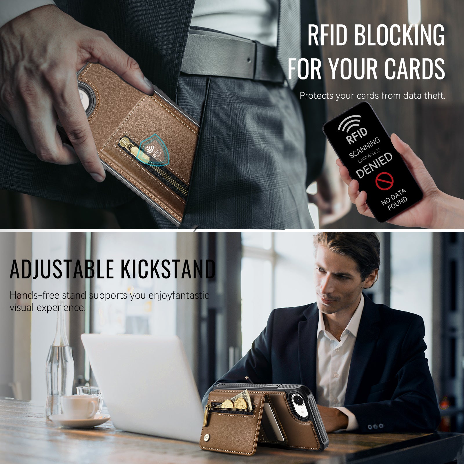 For iPhone 16e Case JEEHOOD J12 Magnetic  Detachable Zipper Wallet Kickstand Leather Back Cover Compatible with MagSafe