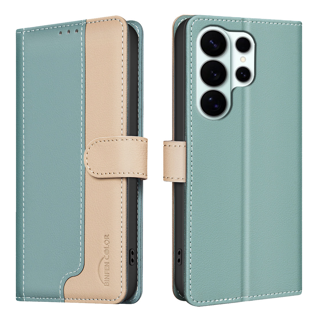 For Samsung Galaxy S26 Ultra Leather Case BINFEN COLOR Splicing Color RFID Blocking Wallet Stand Phone Cover