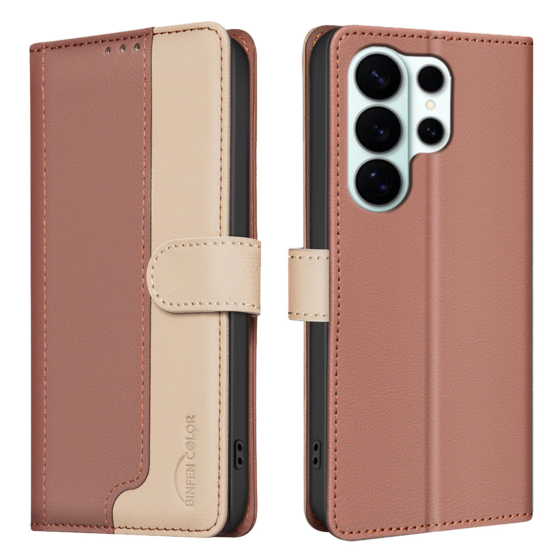 For Samsung Galaxy S26 Ultra Leather Case BINFEN COLOR Splicing Color RFID Blocking Wallet Stand Phone Cover