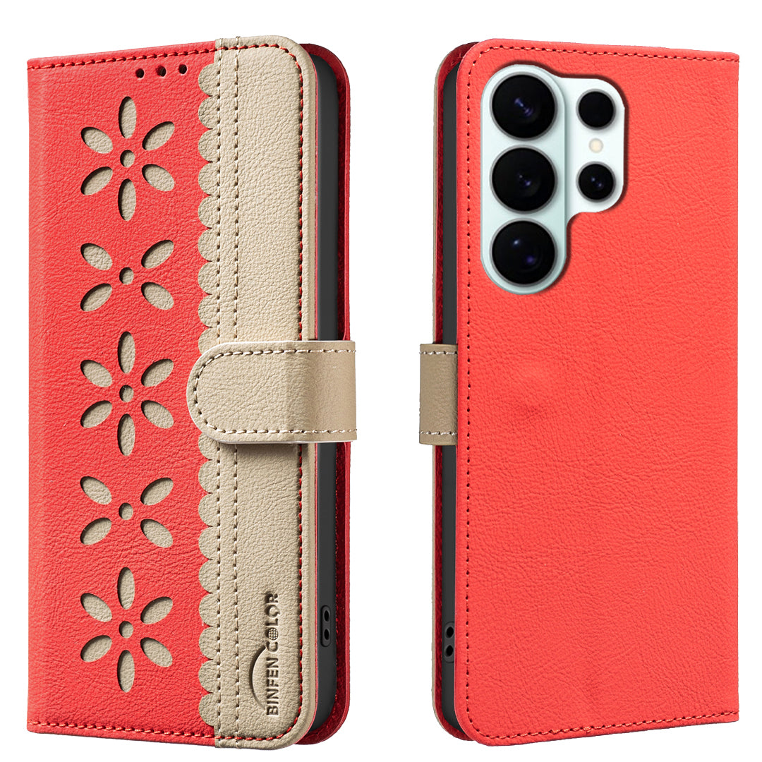 For Samsung Galaxy S26 Ultra Leather Case BINFEN COLOR BF36 Floral Pattern Phone Cover RFID Blocking Wallet Stand