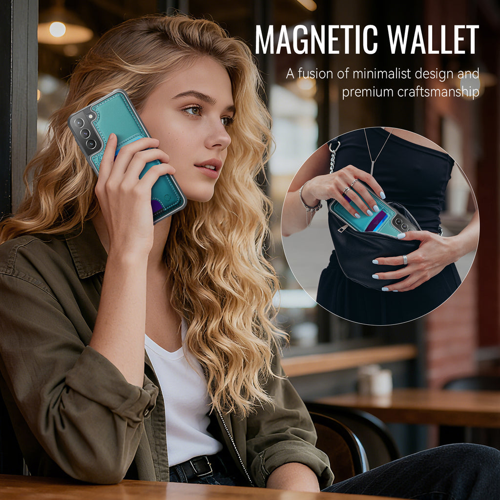 For Samsung Galaxy S21+ 5G Case JEEHOOD J10  Compatible with MagSafe Leather Back Phone Cover with Detachable Card Holder Kickstand