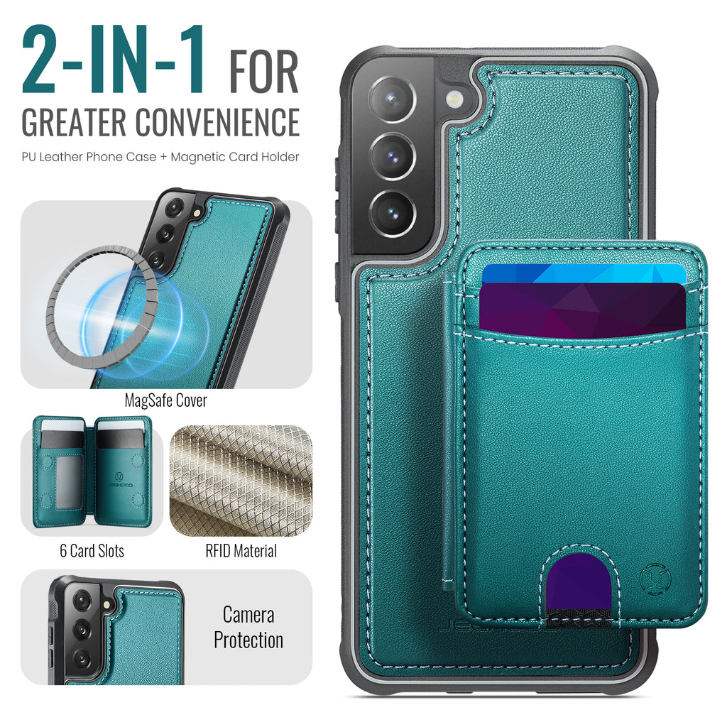 For Samsung Galaxy S21+ 5G Case JEEHOOD J10  Compatible with MagSafe Leather Back Phone Cover with Detachable Card Holder Kickstand