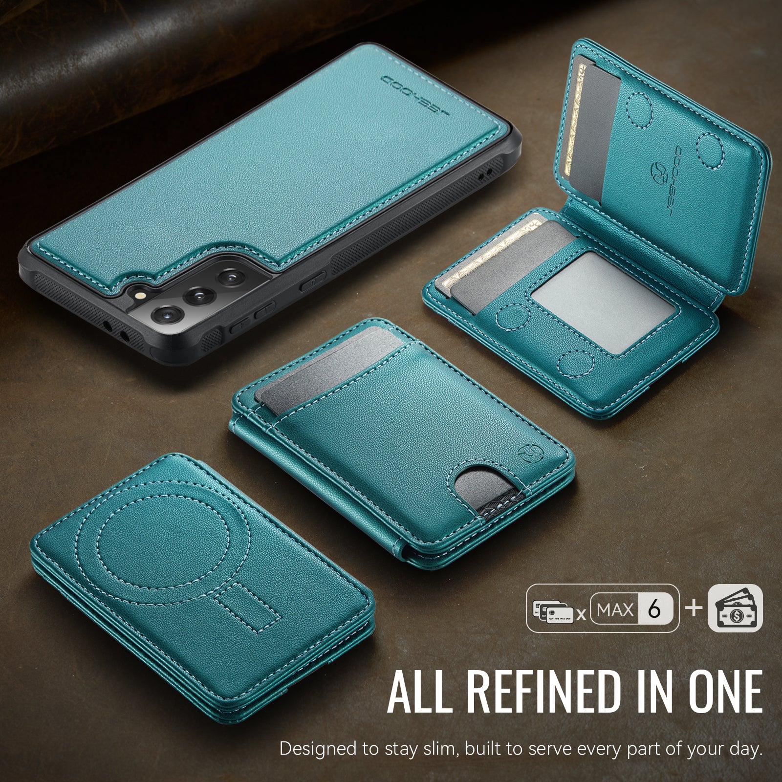 For Samsung Galaxy S21+ 5G Case JEEHOOD J10  Compatible with MagSafe Leather Back Phone Cover with Detachable Card Holder Kickstand