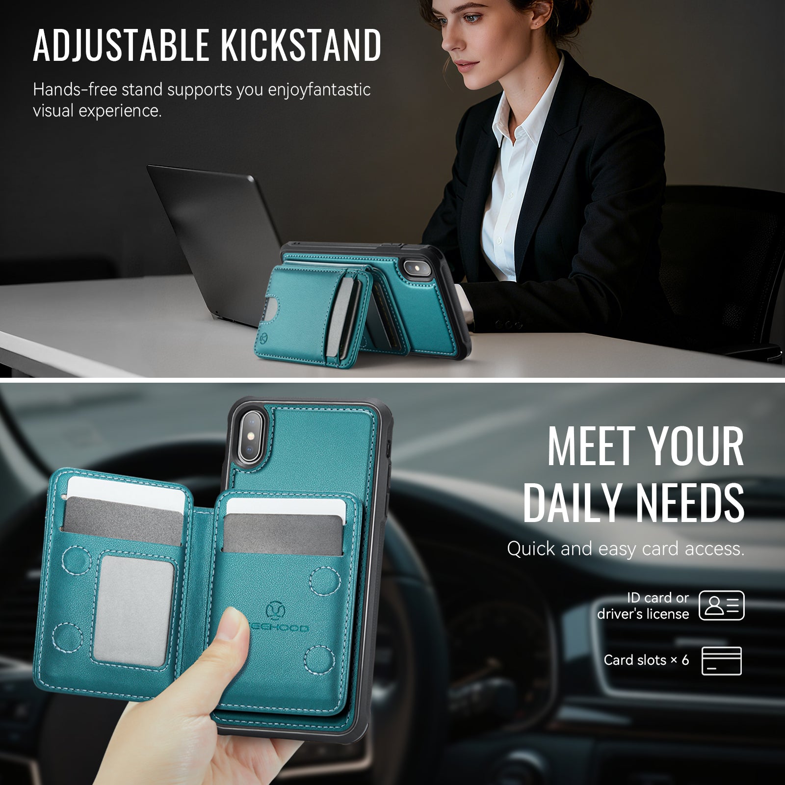 For iPhone XS Max 6.5 inch Case JEEHOOD J10  Compatible with MagSafe Leather Back Phone Cover with Detachable Card Holder Kickstand