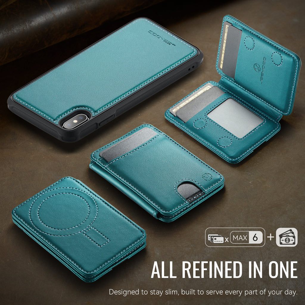 For iPhone XS Max 6.5 inch Case JEEHOOD J10  Compatible with MagSafe Leather Back Phone Cover with Detachable Card Holder Kickstand