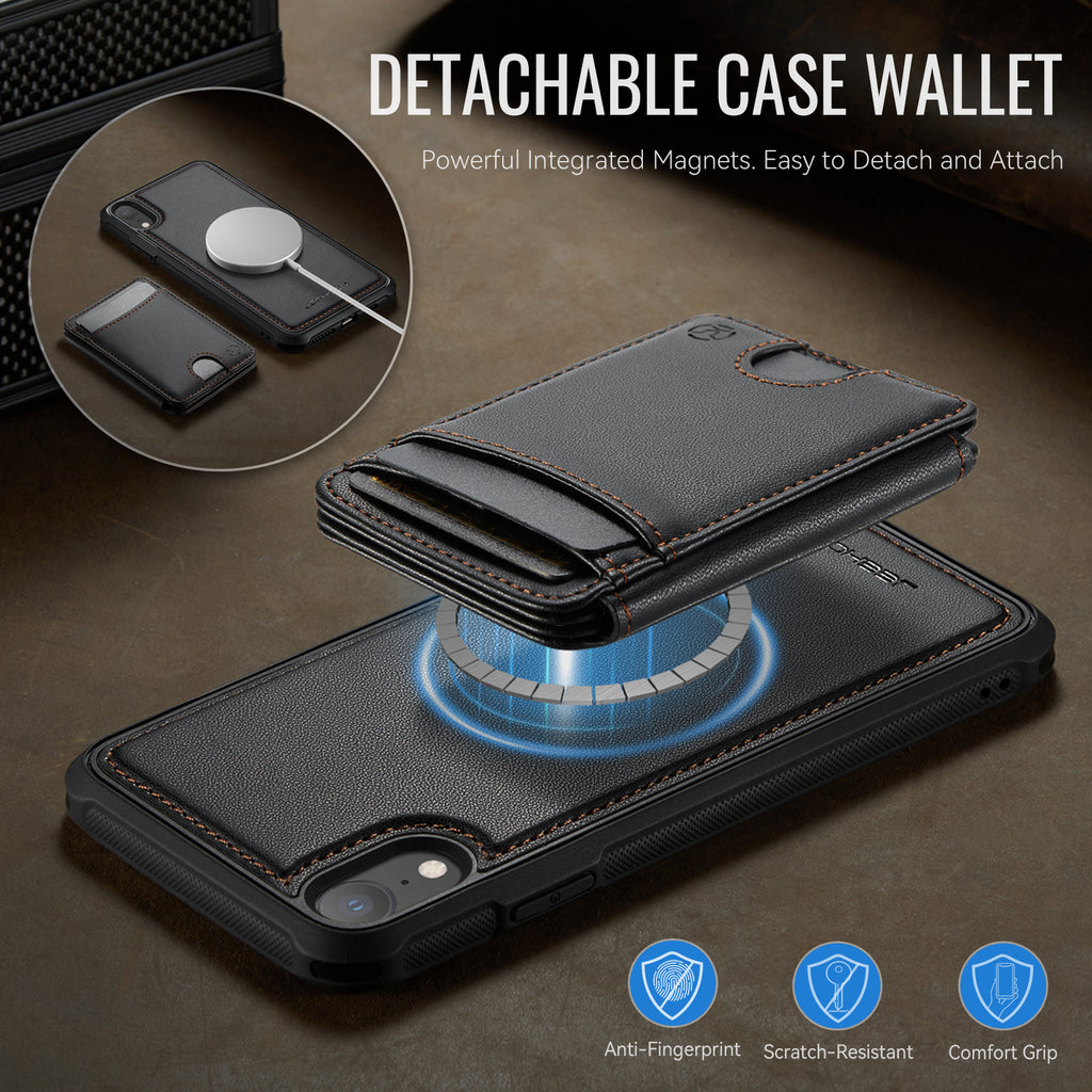 For iPhone XR 6.1 inch Case JEEHOOD J10  Compatible with MagSafe Leather Back Phone Cover with Detachable Card Holder Kickstand