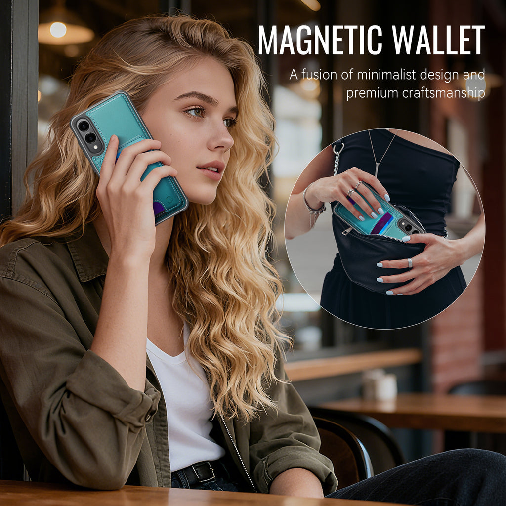 For Samsung Galaxy S25 Edge Case JEEHOOD J10  Compatible with MagSafe Leather Back Phone Cover with Detachable Card Holder Kickstand