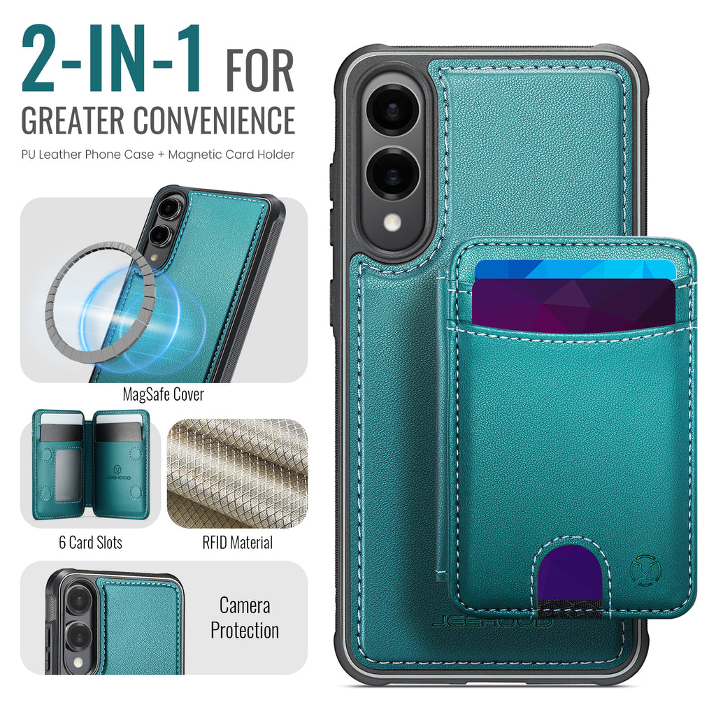 For Samsung Galaxy S25 Edge Case JEEHOOD J10  Compatible with MagSafe Leather Back Phone Cover with Detachable Card Holder Kickstand
