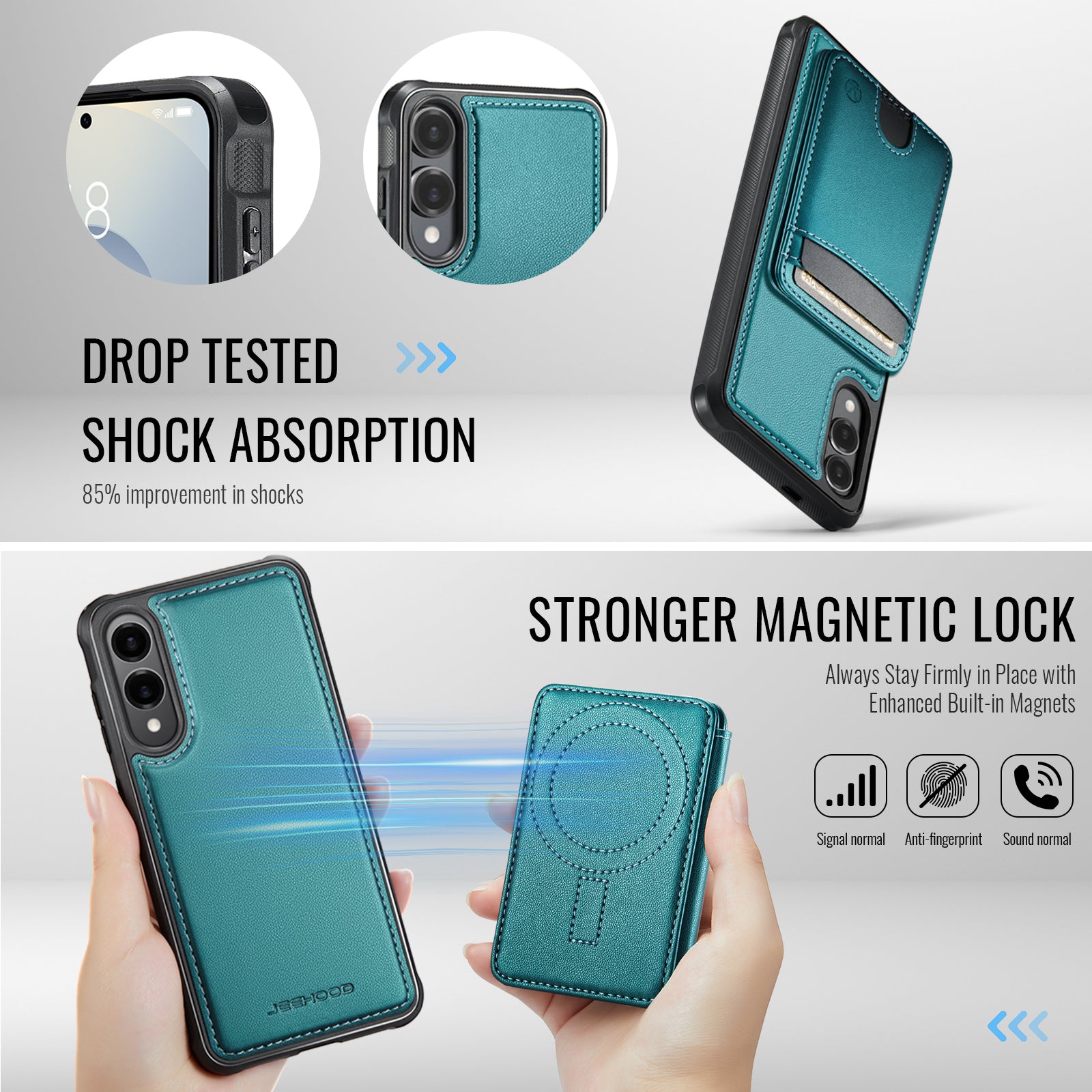 For Samsung Galaxy S25 Edge Case JEEHOOD J10  Compatible with MagSafe Leather Back Phone Cover with Detachable Card Holder Kickstand