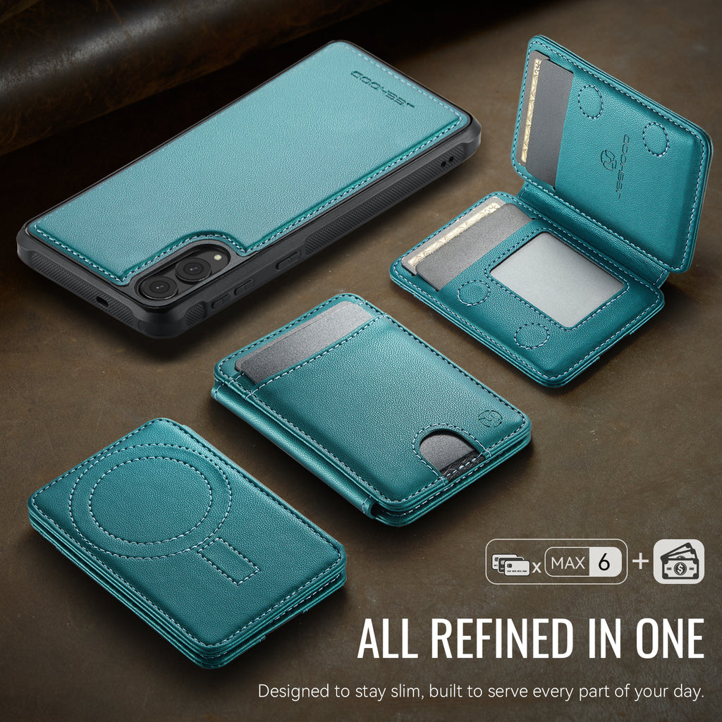 For Samsung Galaxy S25 Edge Case JEEHOOD J10  Compatible with MagSafe Leather Back Phone Cover with Detachable Card Holder Kickstand