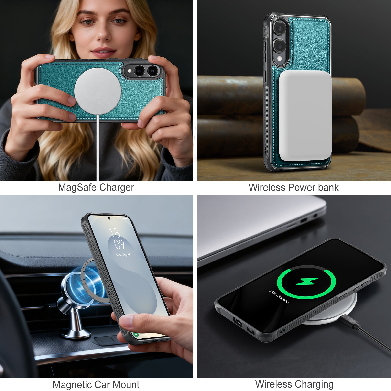 For Samsung Galaxy S25 Edge Case JEEHOOD J10  Compatible with MagSafe Leather Back Phone Cover with Detachable Card Holder Kickstand