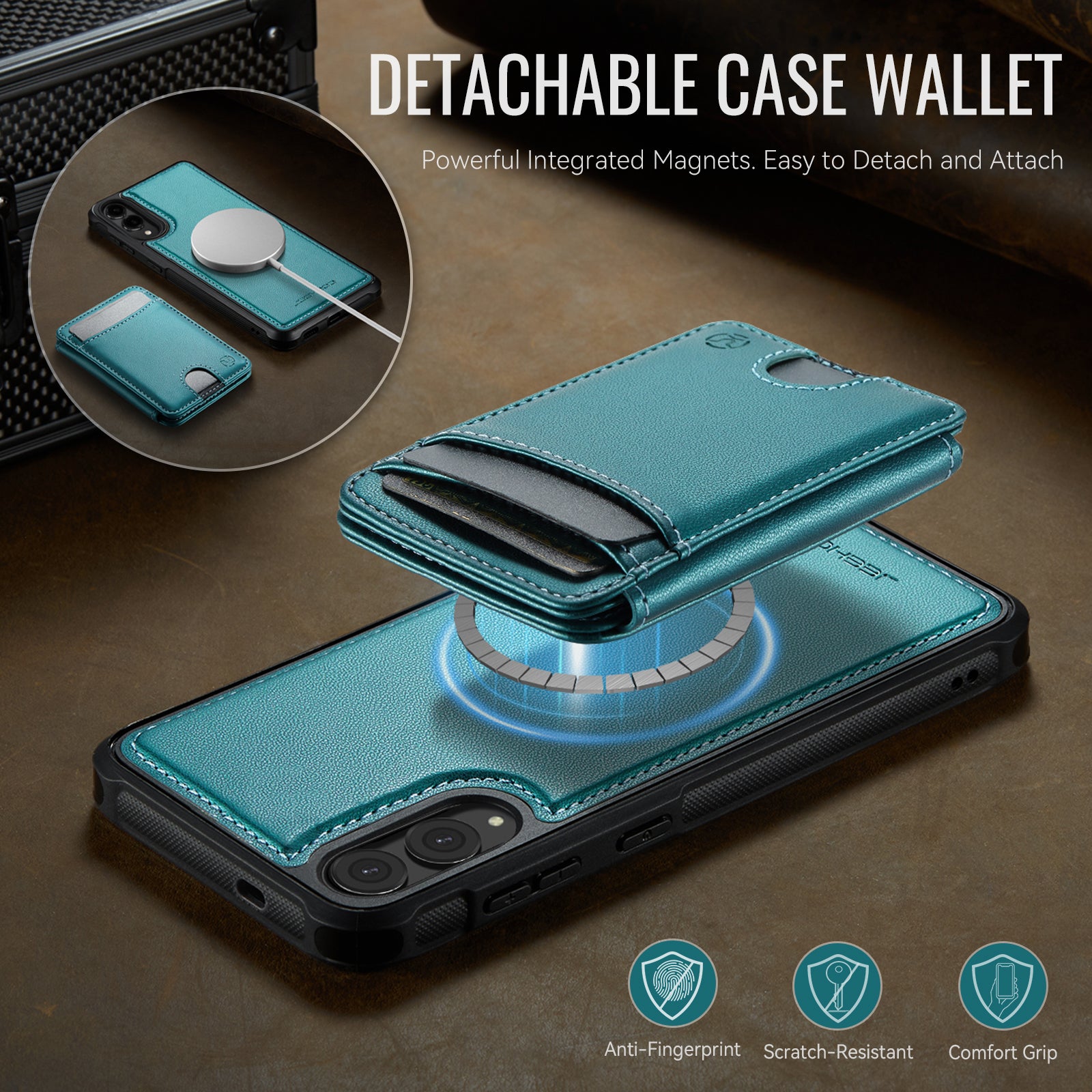 For Samsung Galaxy S25 Edge Case JEEHOOD J10  Compatible with MagSafe Leather Back Phone Cover with Detachable Card Holder Kickstand