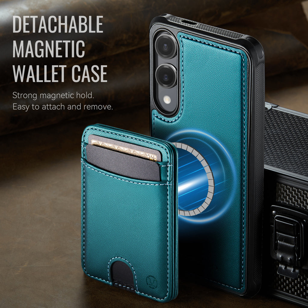 For Samsung Galaxy S25 Edge Case JEEHOOD J10  Compatible with MagSafe Leather Back Phone Cover with Detachable Card Holder Kickstand