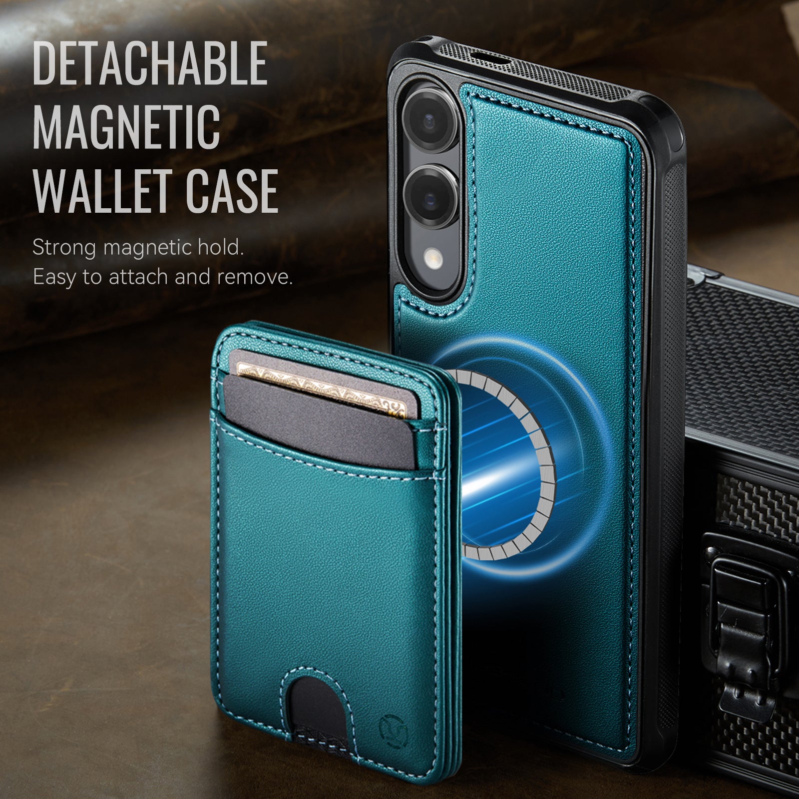 For Samsung Galaxy S25 Edge Case JEEHOOD J10  Compatible with MagSafe Leather Back Phone Cover with Detachable Card Holder Kickstand