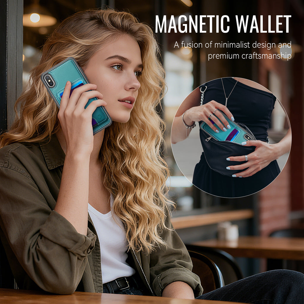 For iPhone XS 5.8 inch / iPhone X Case JEEHOOD J10  Compatible with MagSafe Leather Back Phone Cover with Detachable Card Holder Kickstand