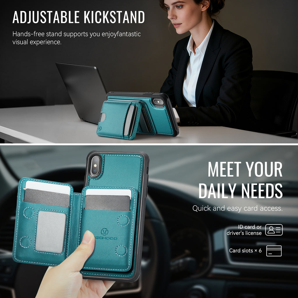 For iPhone XS 5.8 inch / iPhone X Case JEEHOOD J10  Compatible with MagSafe Leather Back Phone Cover with Detachable Card Holder Kickstand