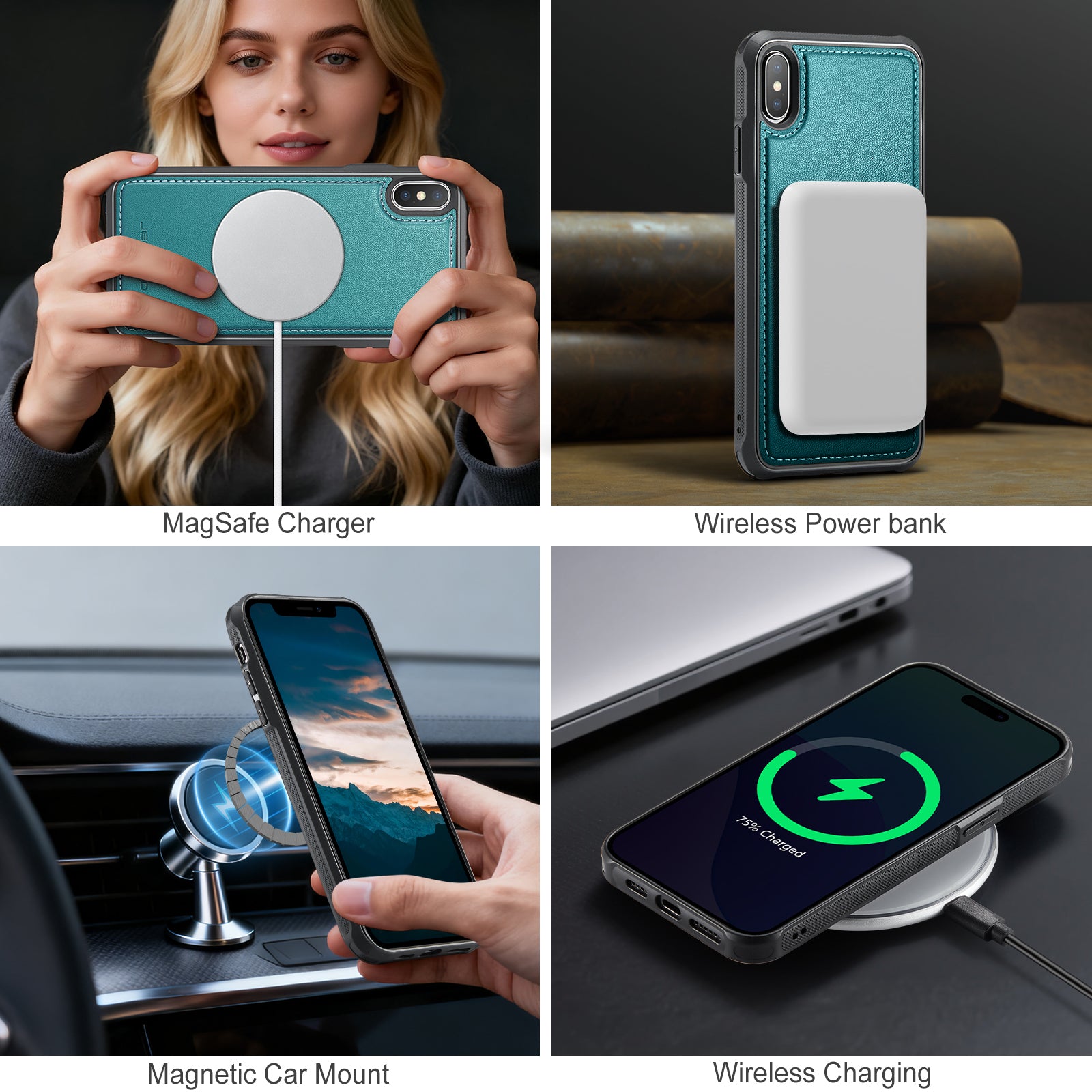 For iPhone XS 5.8 inch / iPhone X Case JEEHOOD J10  Compatible with MagSafe Leather Back Phone Cover with Detachable Card Holder Kickstand