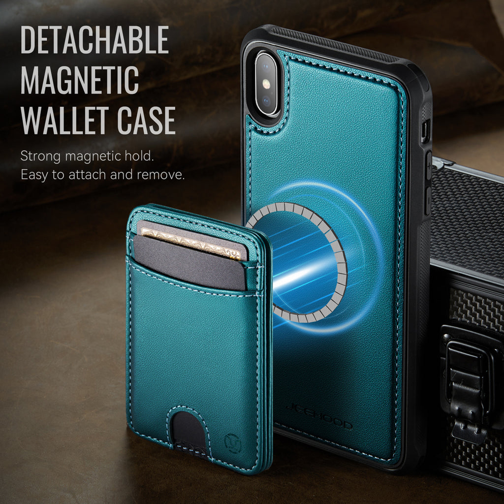 For iPhone XS 5.8 inch / iPhone X Case JEEHOOD J10  Compatible with MagSafe Leather Back Phone Cover with Detachable Card Holder Kickstand