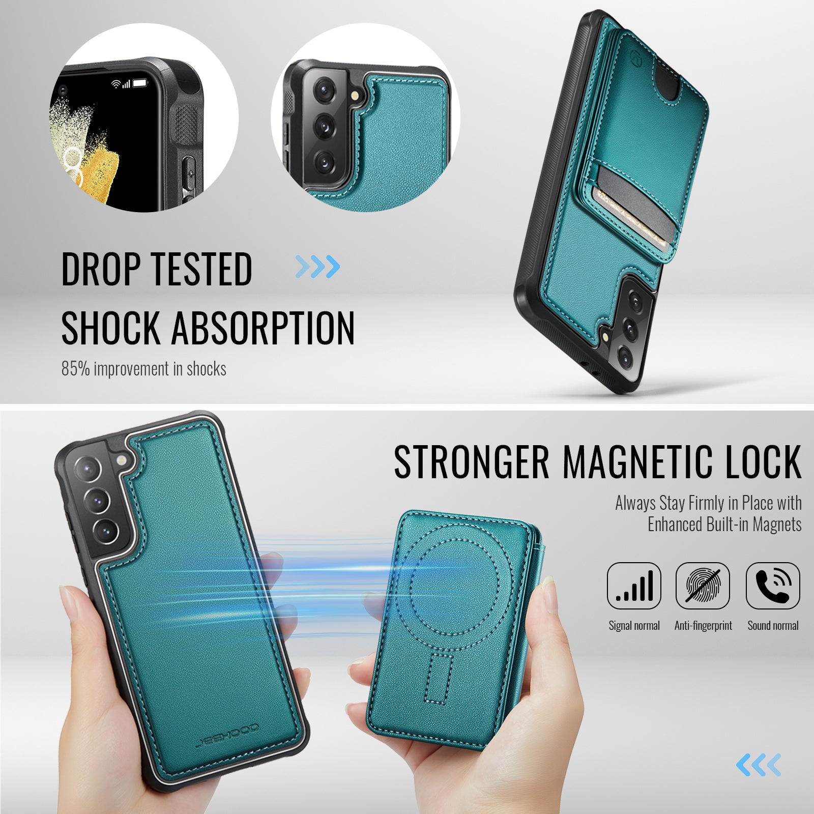 For Samsung Galaxy S21 5G Case JEEHOOD J10  Compatible with MagSafe Leather Back Phone Cover with Detachable Card Holder Kickstand