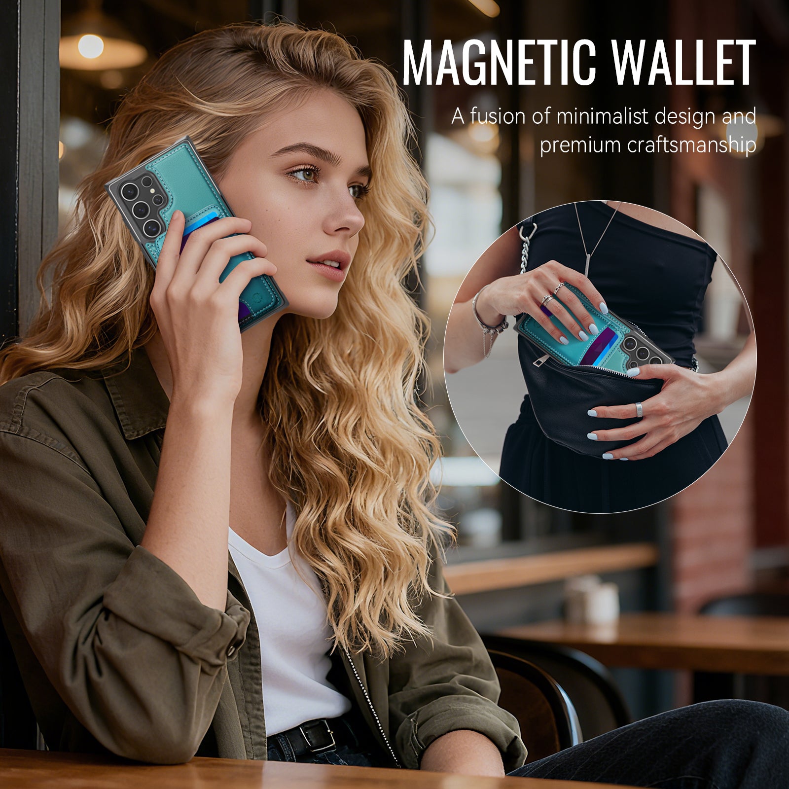 For Samsung Galaxy S25 Ultra Case JEEHOOD J10  Compatible with MagSafe Leather Back Phone Cover with Detachable Card Holder Kickstand