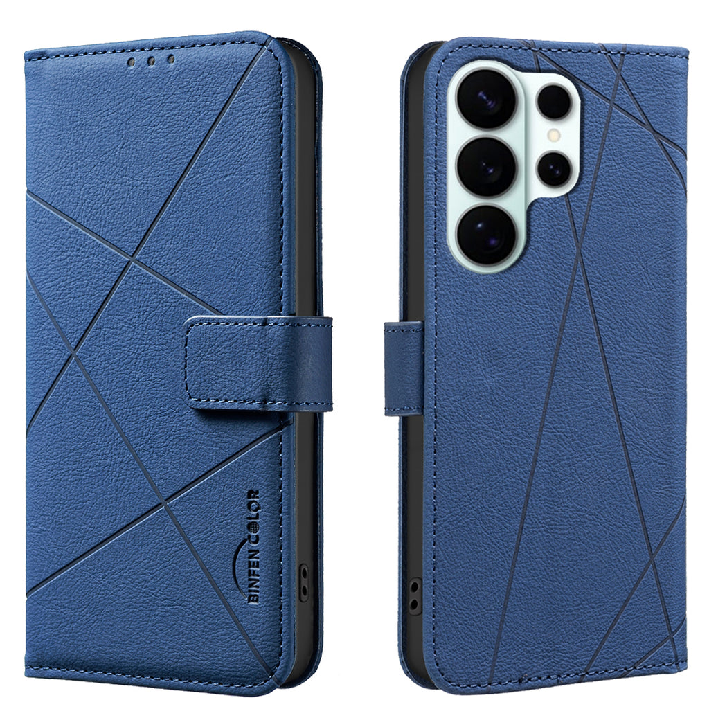 For Samsung Galaxy S26 Ultra Case BINFEN COLOR BF35 Geometry Imprinted Leather Phone Cover RFID Blocking Wallet Stand