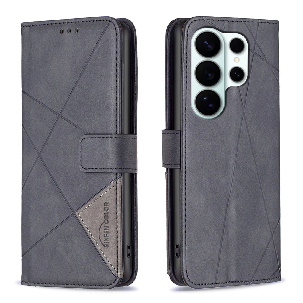 For Samsung Galaxy S26 Ultra Phone Case BINFEN COLOR Wallet Stand Geometry Imprinted Leather Cover