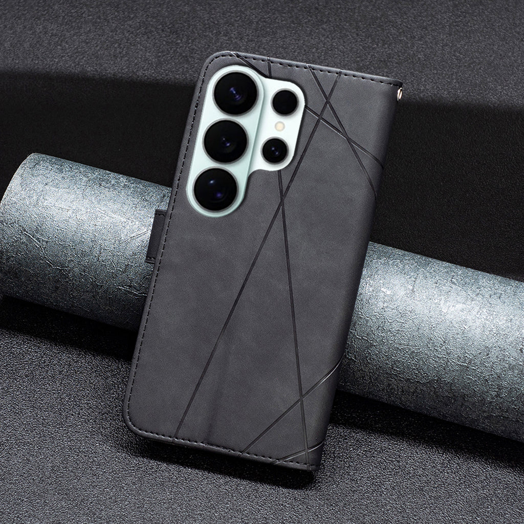 For Samsung Galaxy S26 Ultra Phone Case BINFEN COLOR Wallet Stand Geometry Imprinted Leather Cover