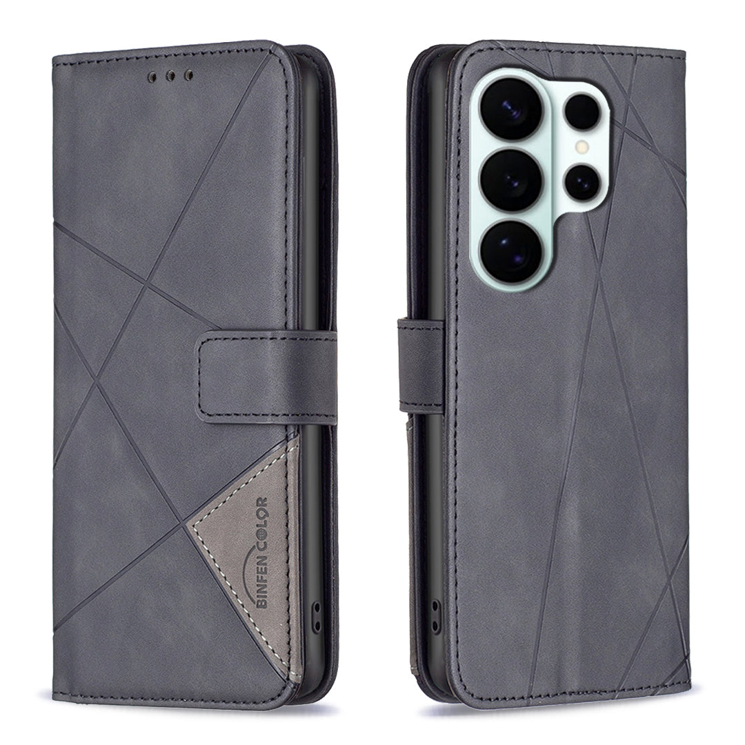 For Samsung Galaxy S26 Ultra Phone Case BINFEN COLOR Wallet Stand Geometry Imprinted Leather Cover
